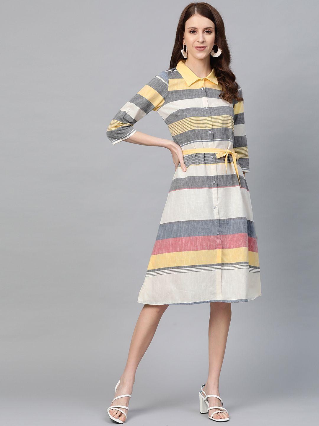 aurelia women grey & white striped a-line dress