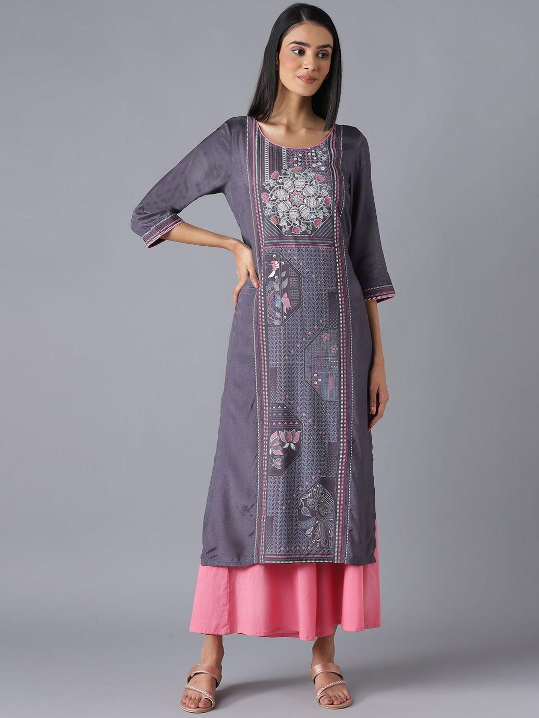 aurelia women grey ethnic motifs kurta with palazzos & with dupatta