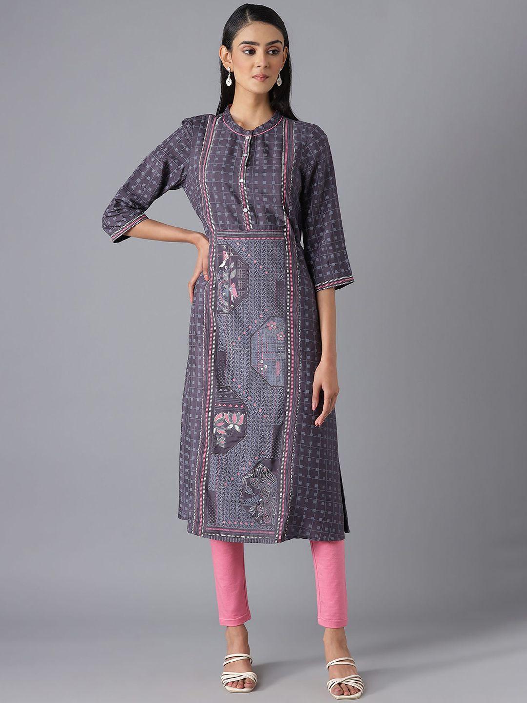 aurelia women grey geometric printed kurta