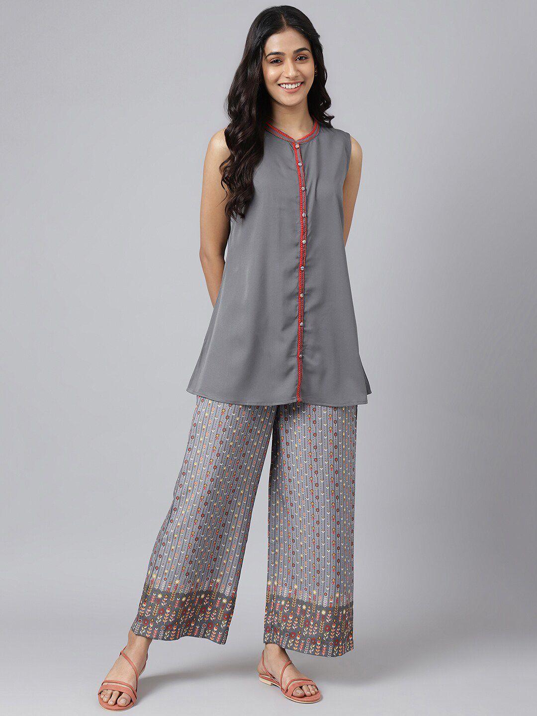 aurelia women grey kurti with palazzos