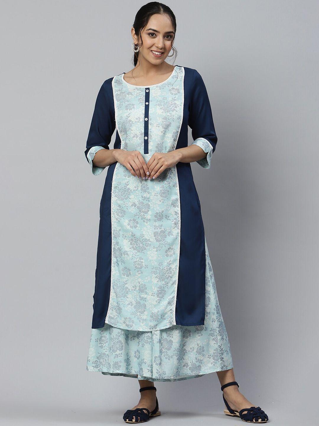 aurelia women liva blue ethnic kurta and flared culottes