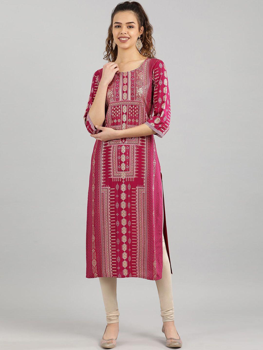 aurelia women magenta & off white ethnic motifs printed kurta