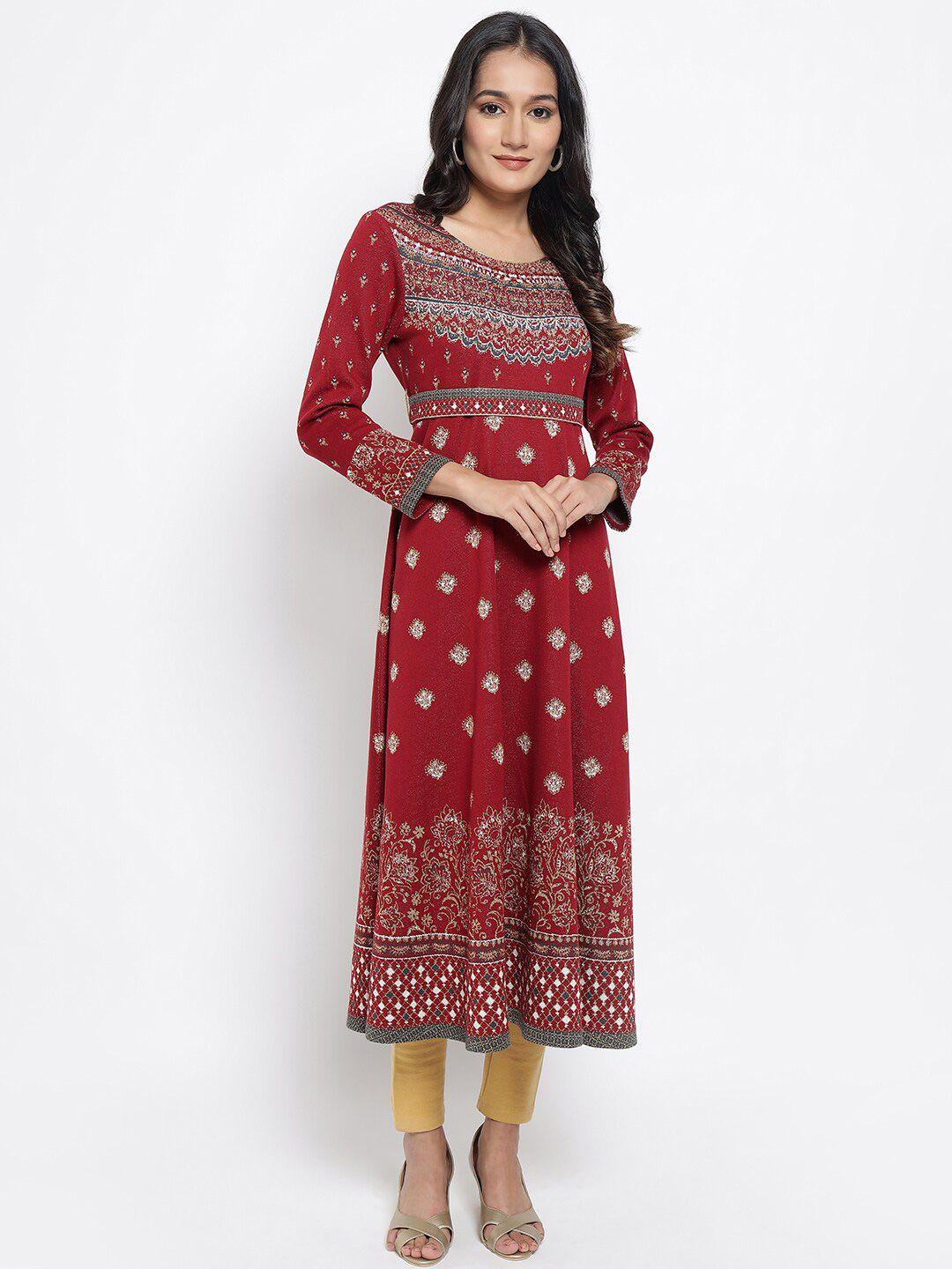 aurelia women maroon ethnic motifs anarkali kurta