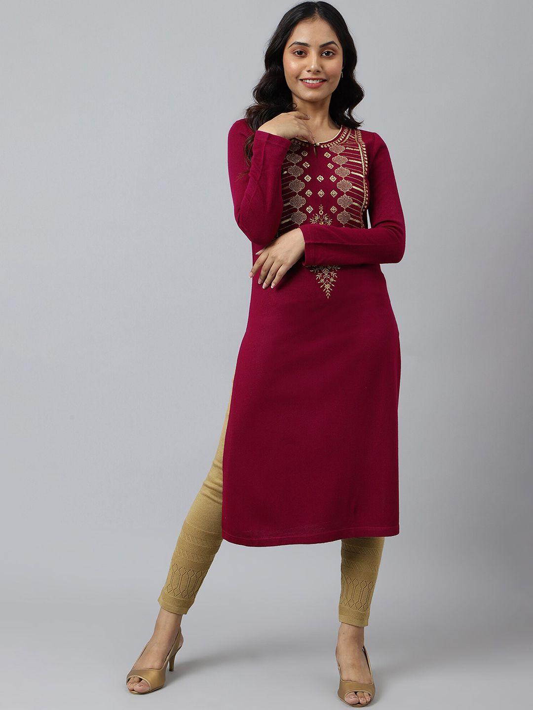 aurelia women maroon ethnic motifs printed kurta