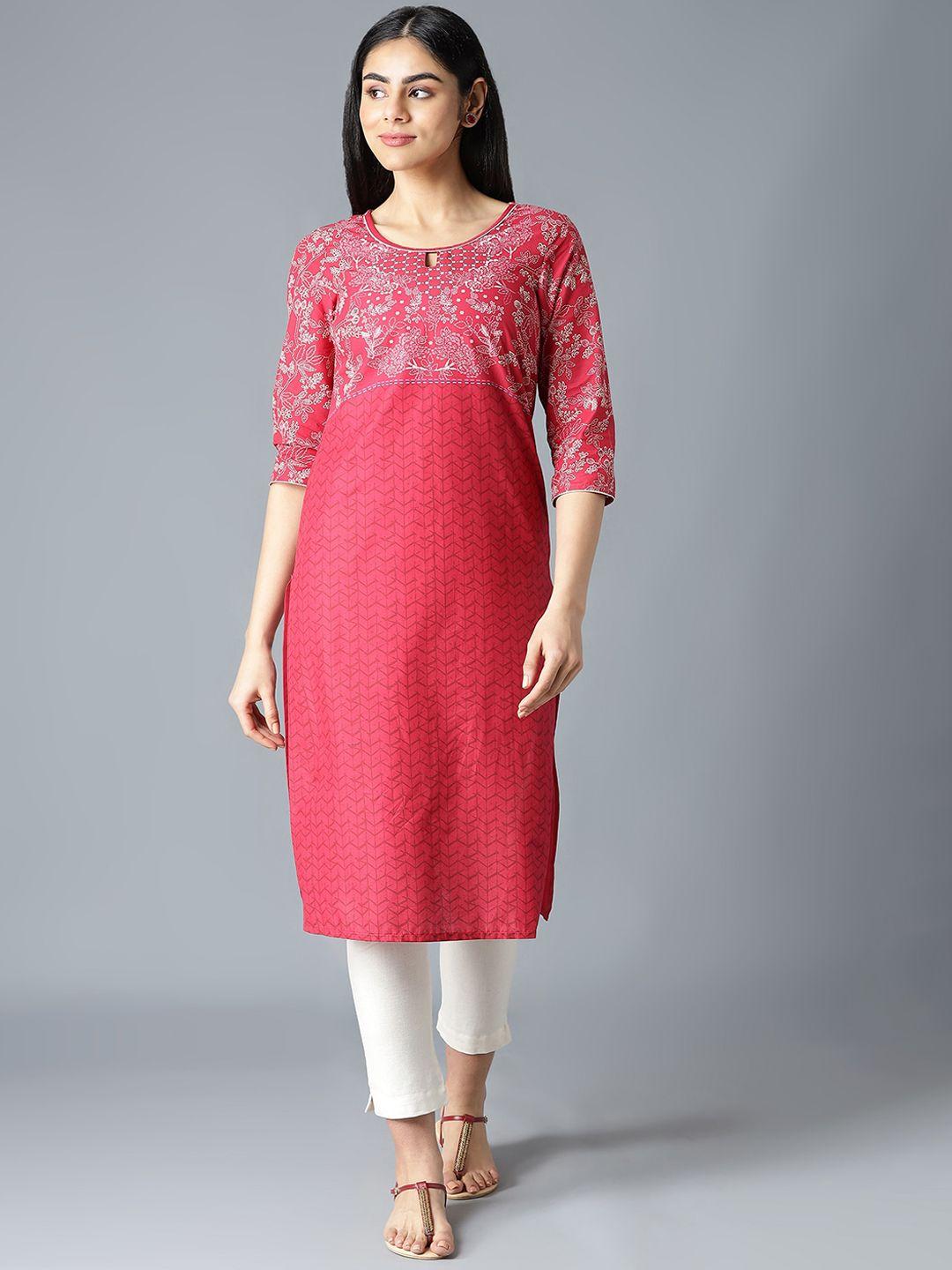 aurelia women maroon floral printed cotton kurta