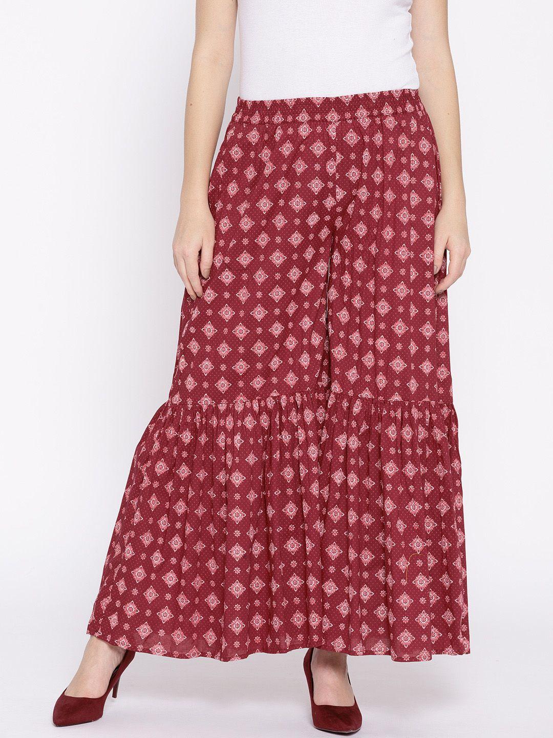 aurelia women maroon printed flared sharara