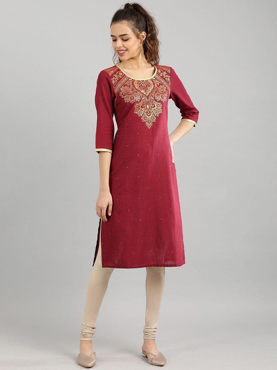 aurelia women maroon yoke design kurta