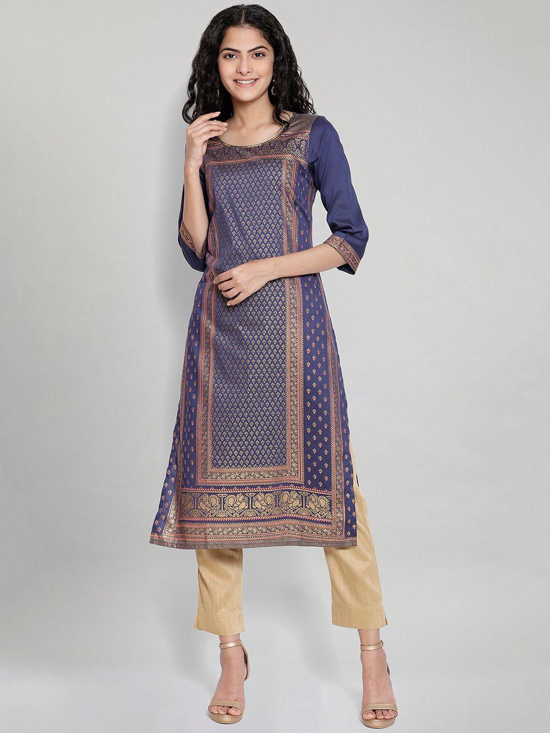 aurelia women navy blue ethnic motifs kurta