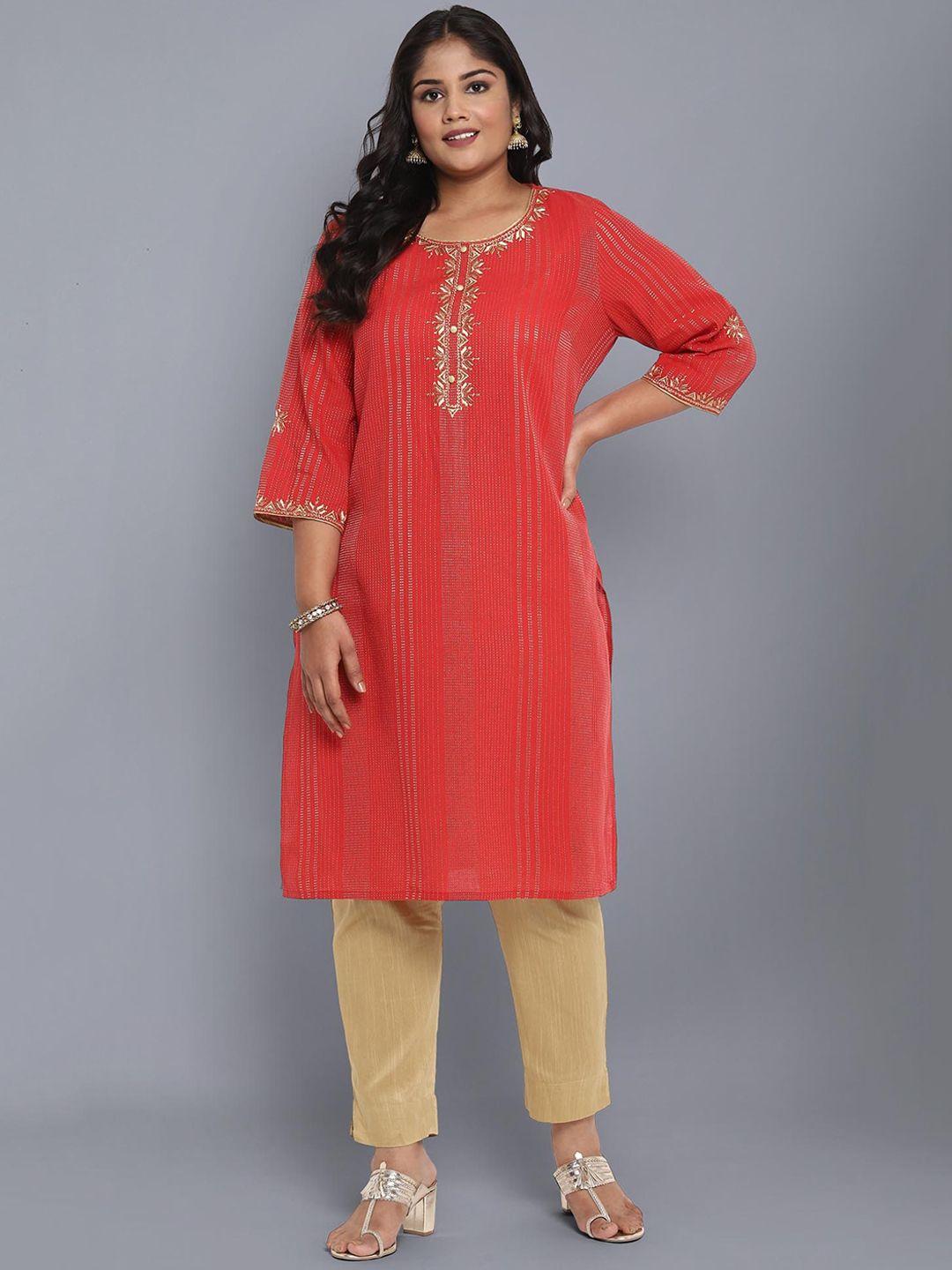 aurelia women orange embroidered kurta