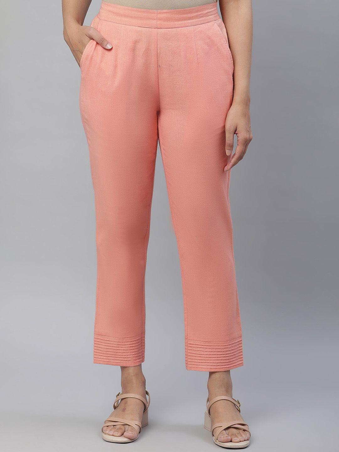 aurelia women peach-coloured slim fit trousers
