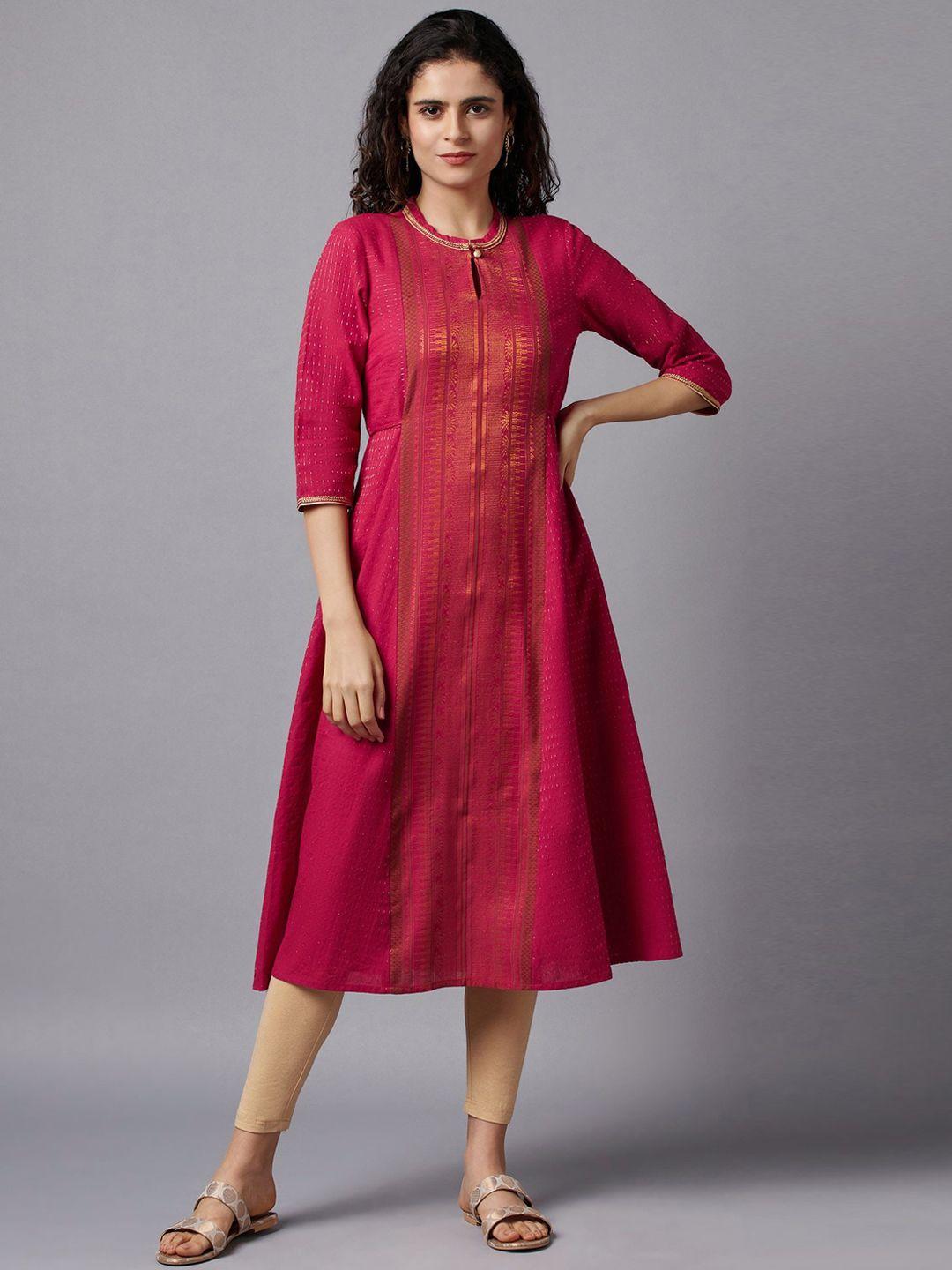 aurelia women pink & gold cotton keyhole neck kurta