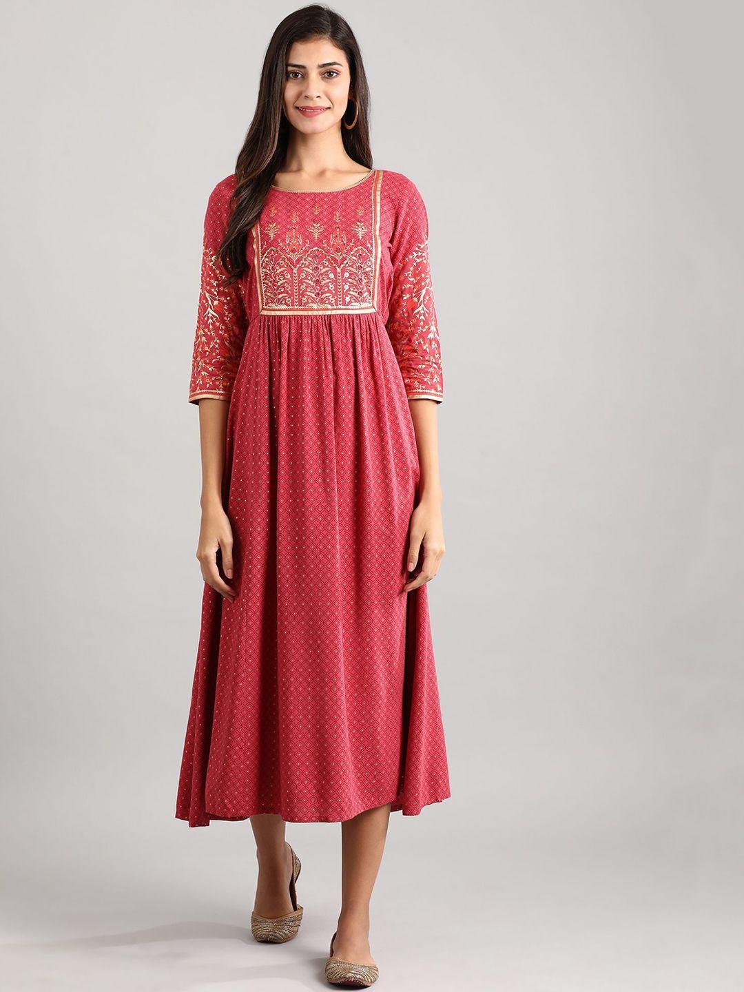 aurelia women pink embroidered a-line ethnic dress
