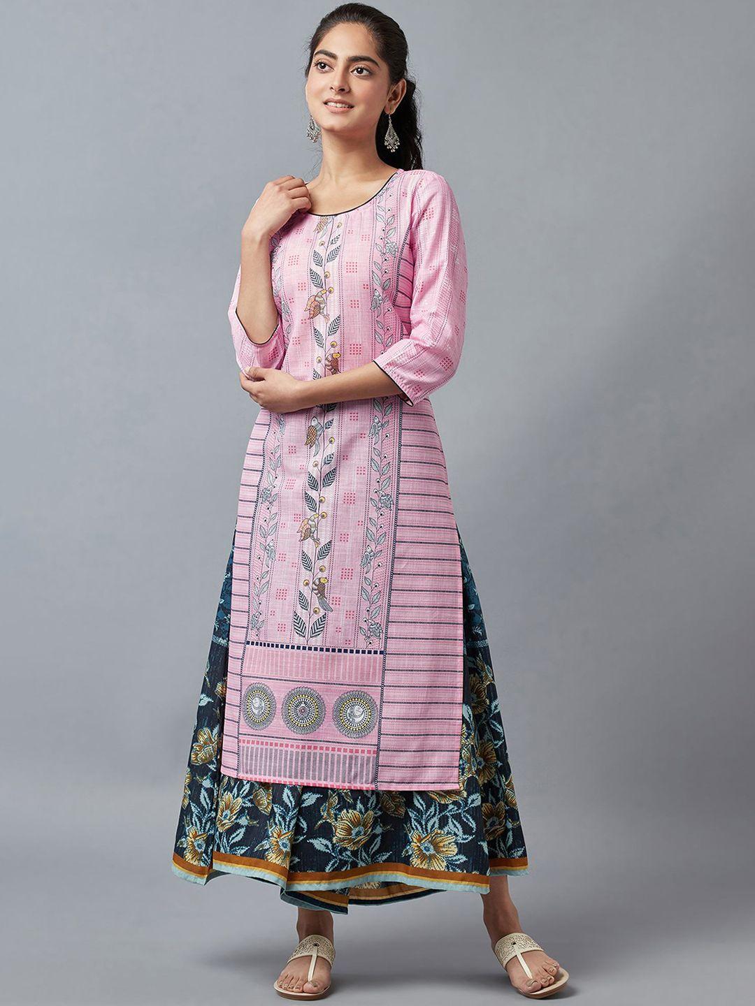 aurelia women pink ethnic motifs printed 100% cotton kurta