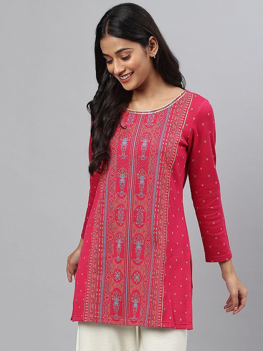 aurelia women pink ethnic motifs printed kurta