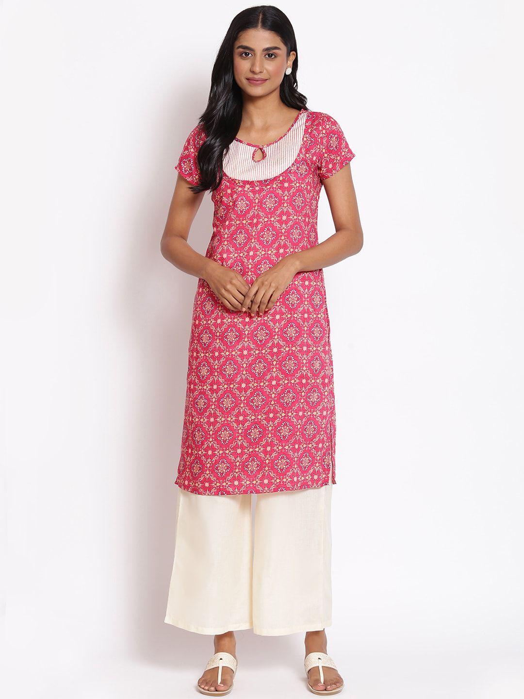 aurelia women pink floral printed kurta with palazzos