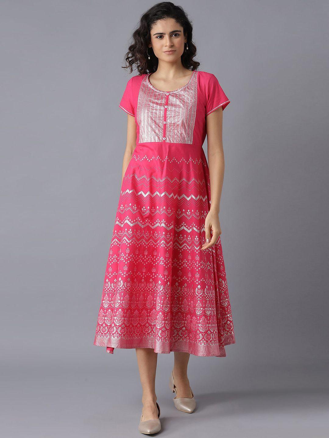 aurelia women pink geometric printed gotta patti anarkali kurta