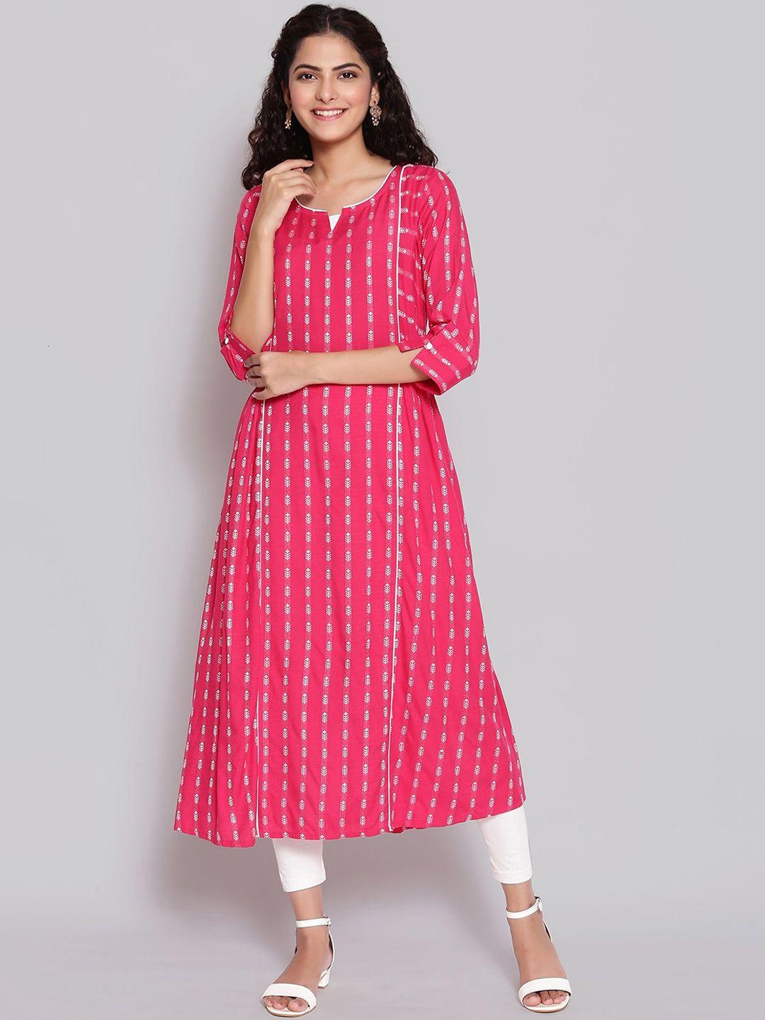 aurelia women pink printed anarkali kurta