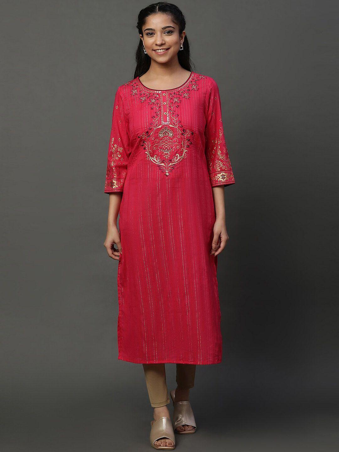 aurelia women pink printed kurta