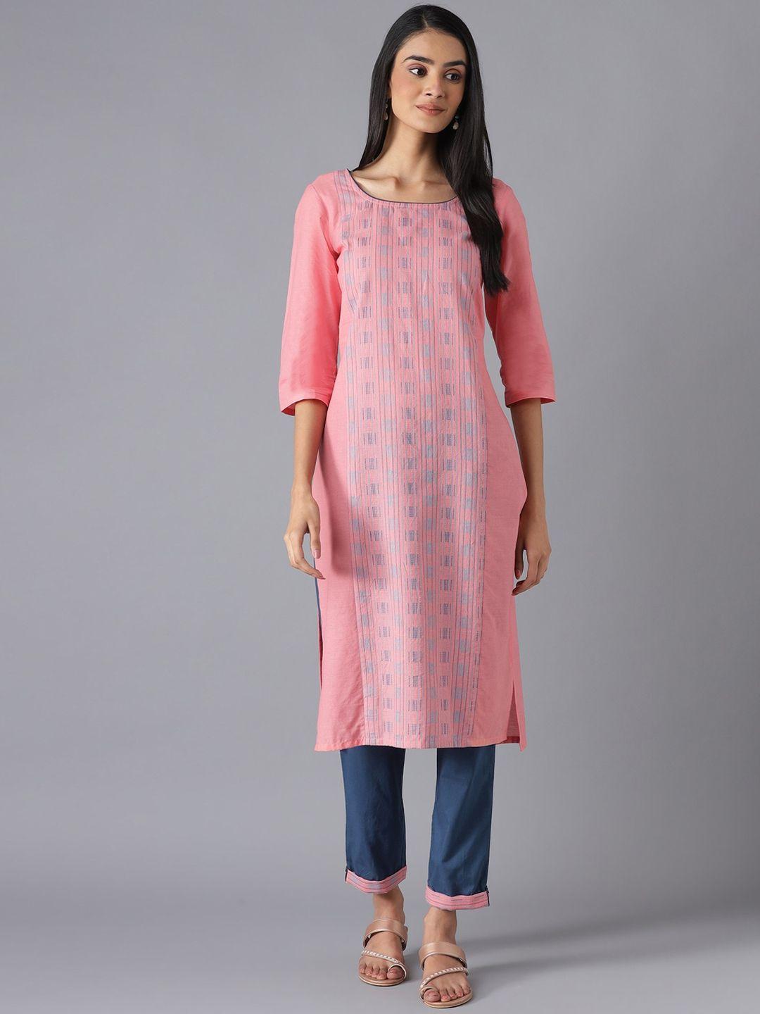 aurelia women pink printed pure cotton kurta with trousers