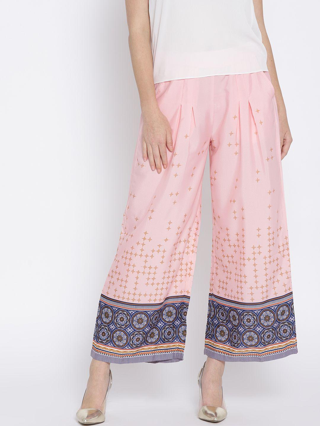 aurelia women pink printed wide leg palazzos