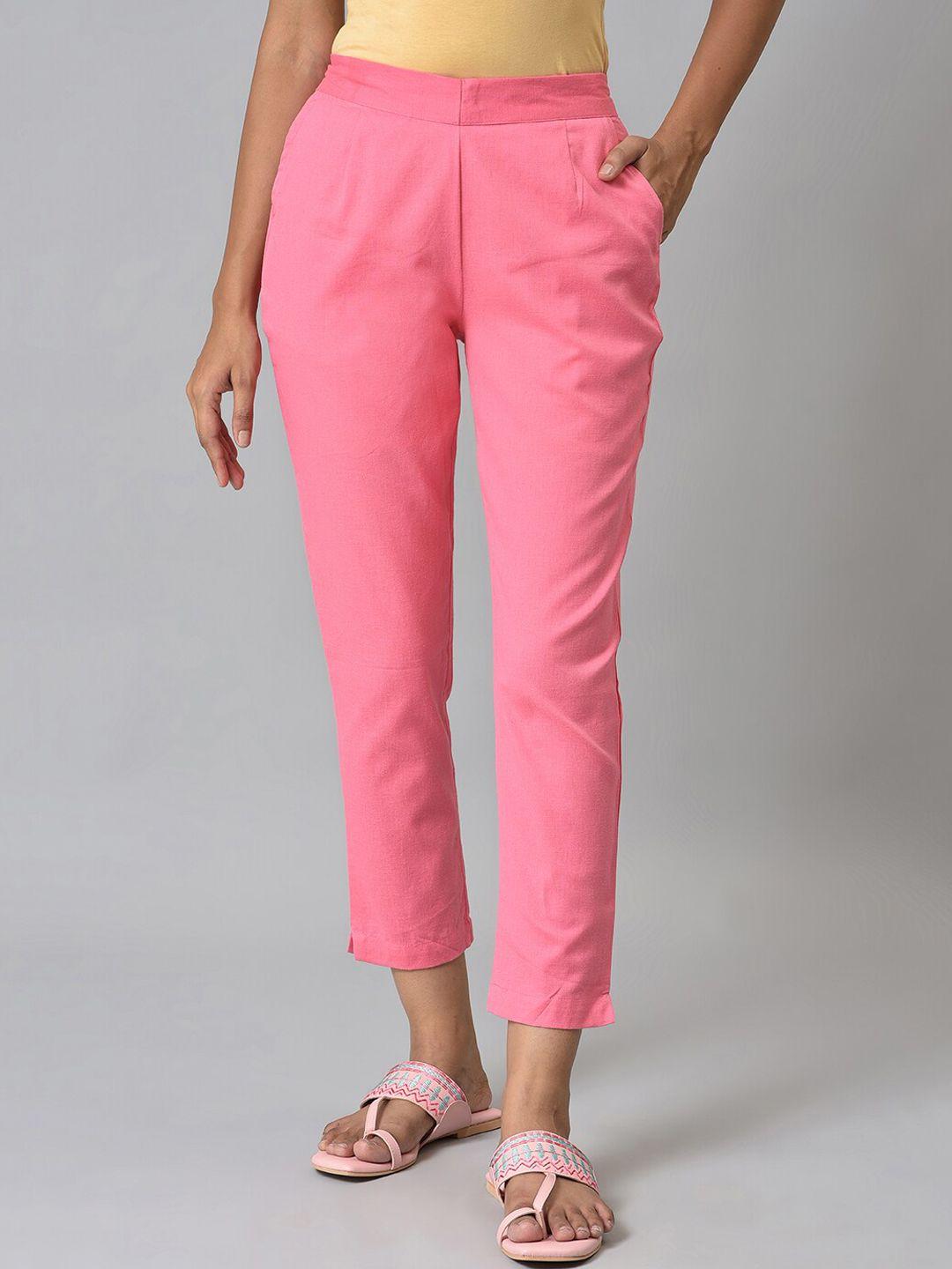 aurelia women pink solid cigarette trousers