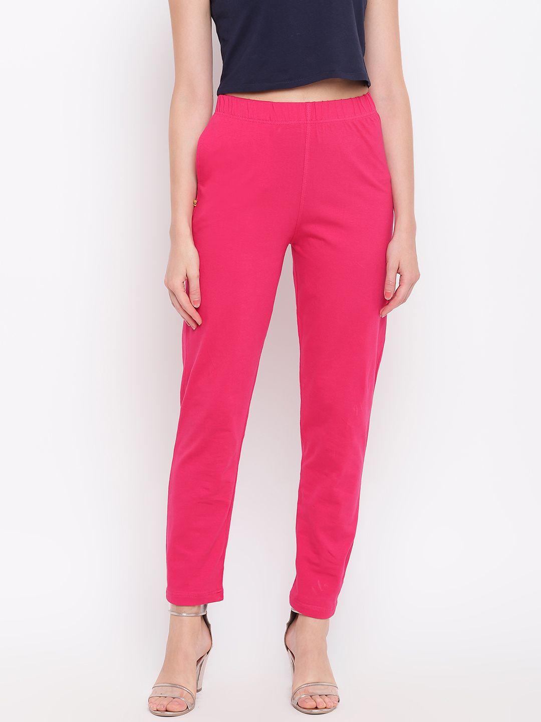 aurelia women pink solid regular trousers