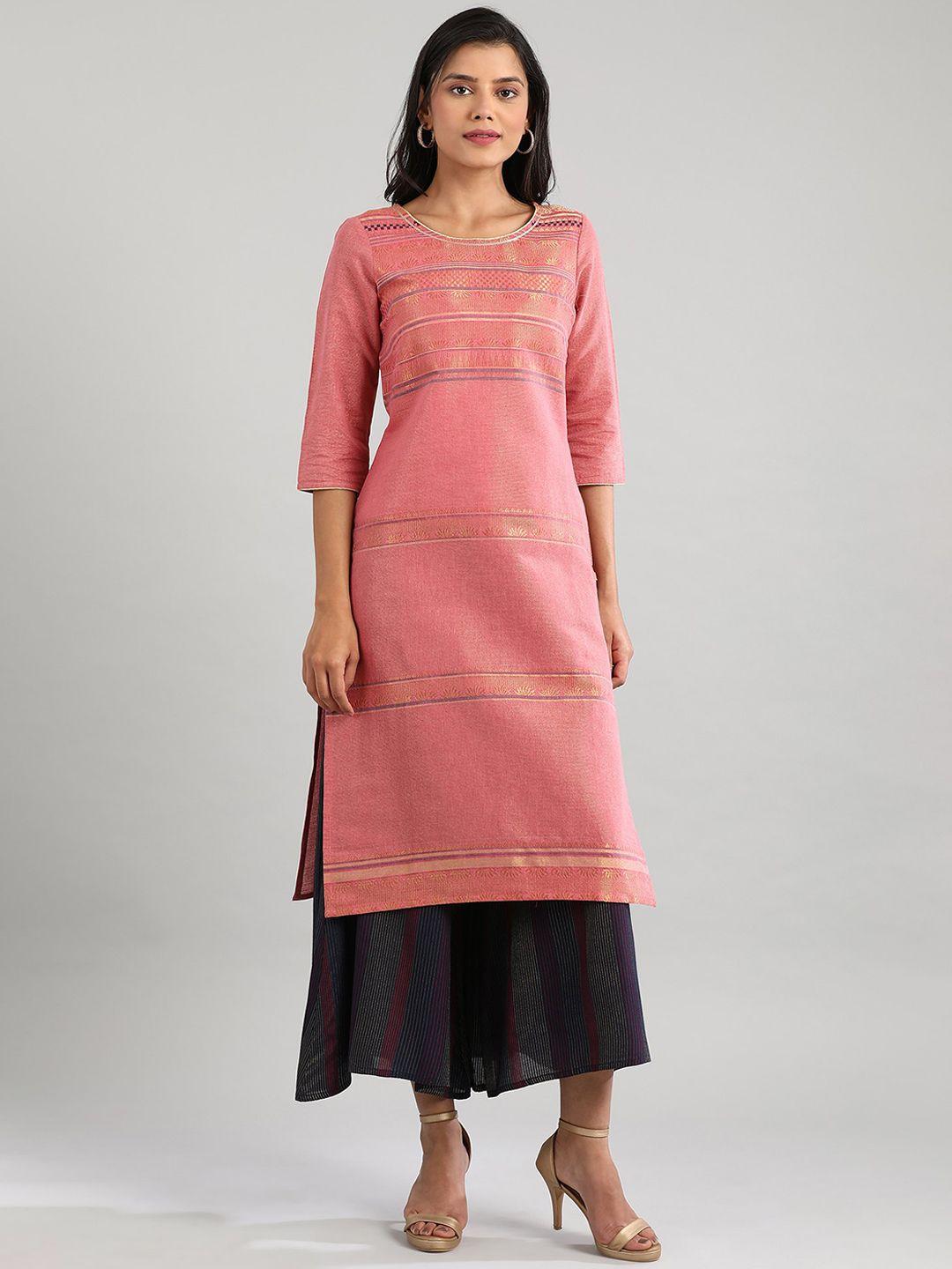 aurelia women pink striped kurta