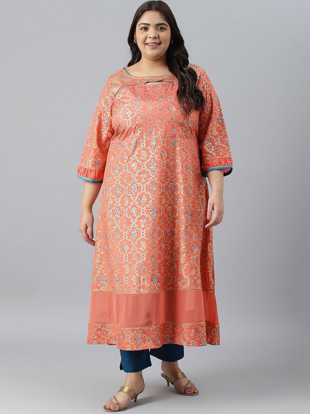 aurelia women plus size ethnic motifs printed flared sleeves anarkali kurta