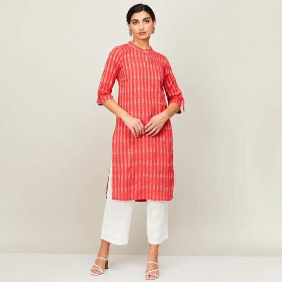 aurelia women printed band collar straight kurta