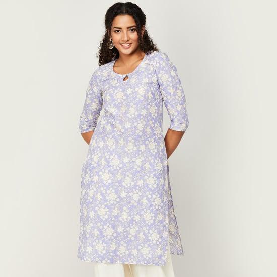 aurelia women printed three-quarter sleeves straight kurta