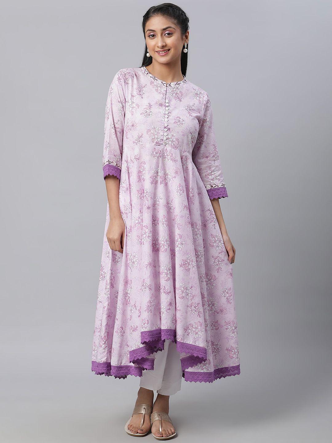 aurelia women purple ethnic motifs printed anarkali kurta