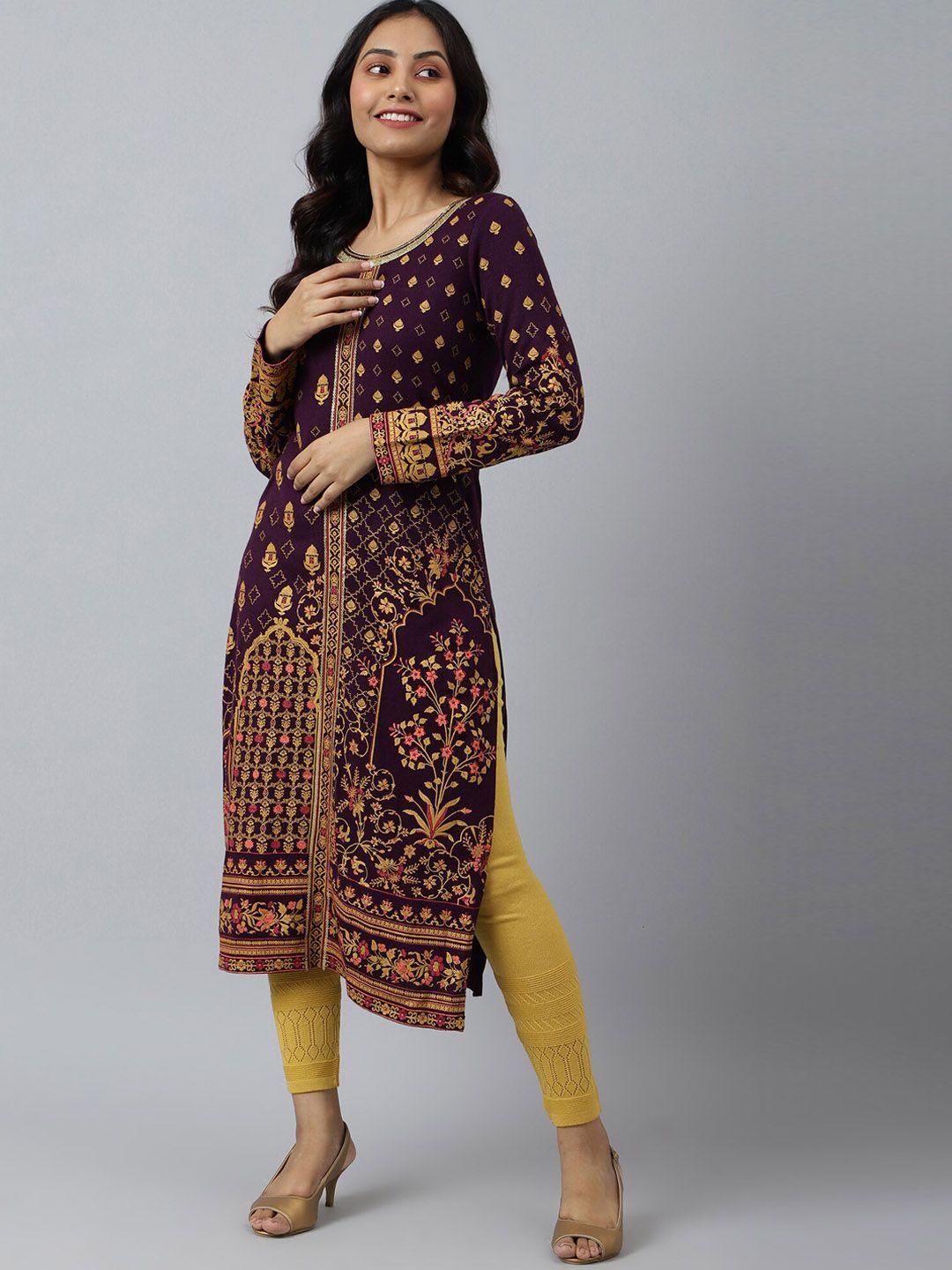 aurelia women purple ethnic motifs printed kurta