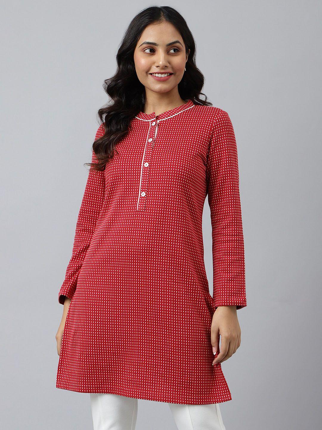 aurelia women red & white long sleeves kurta