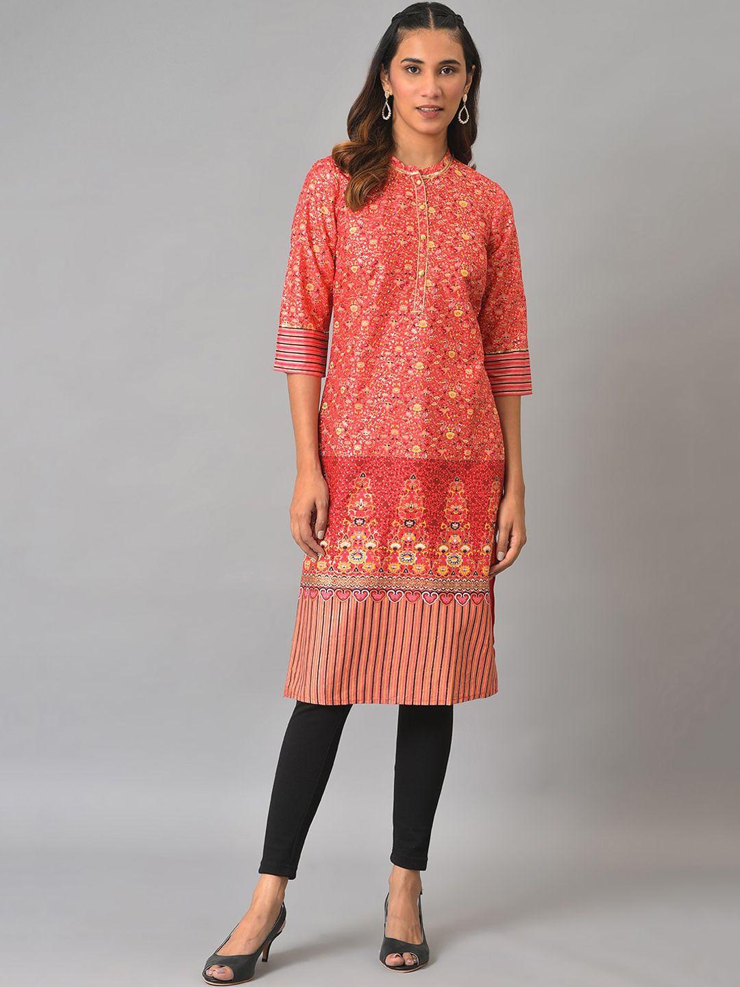 aurelia women red ethnic motifs printed kurta