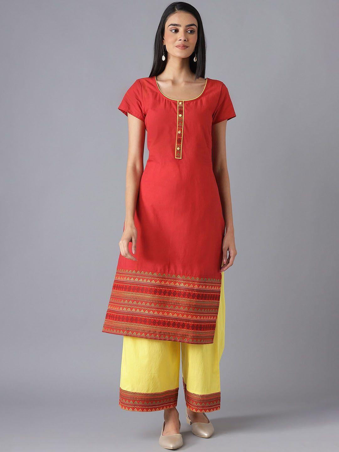 aurelia women red ethnic motifs pure cotton kurta with palazzos