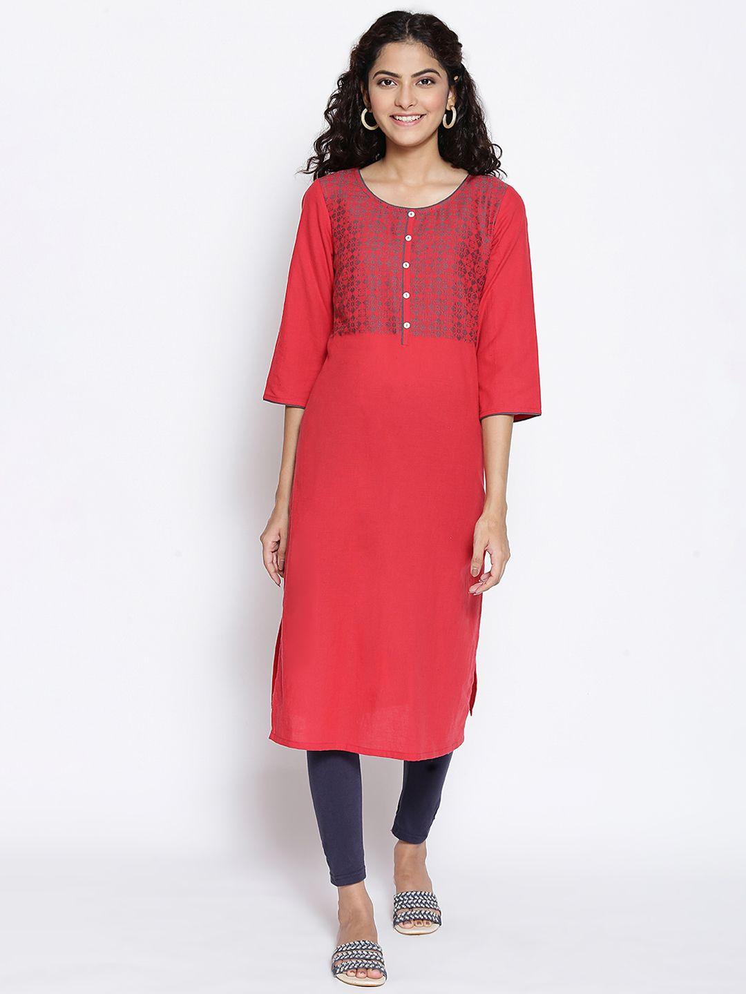 aurelia women red ethnic motifs yoke design kurta