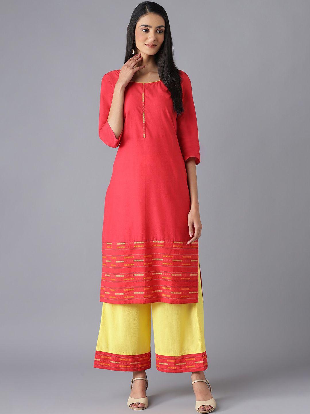 aurelia women red printed pure cotton kurta with palazzos