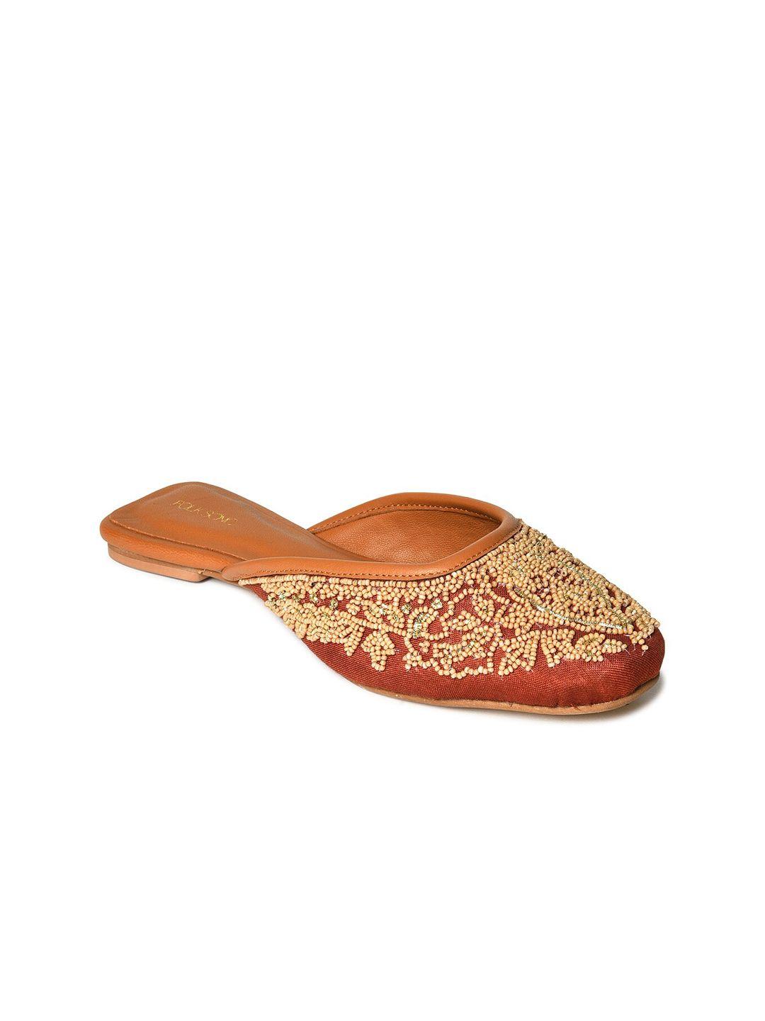 aurelia women rust embellished mules flats