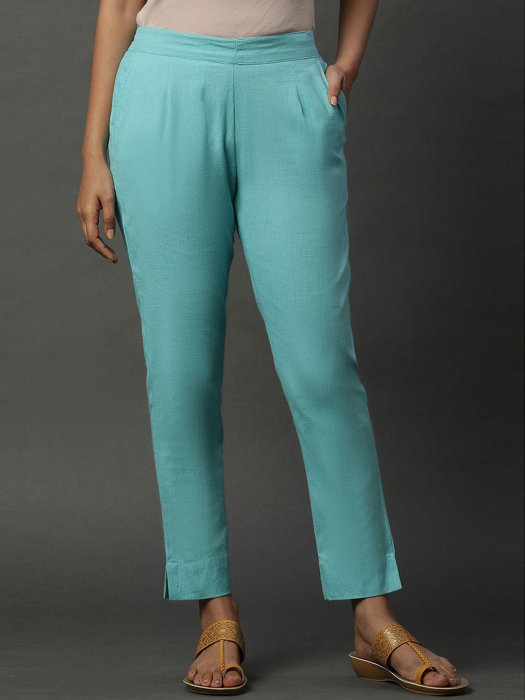aurelia women slim fit mid-rise cotton trouser