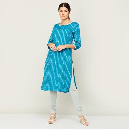 aurelia women striped round neck straight kurta