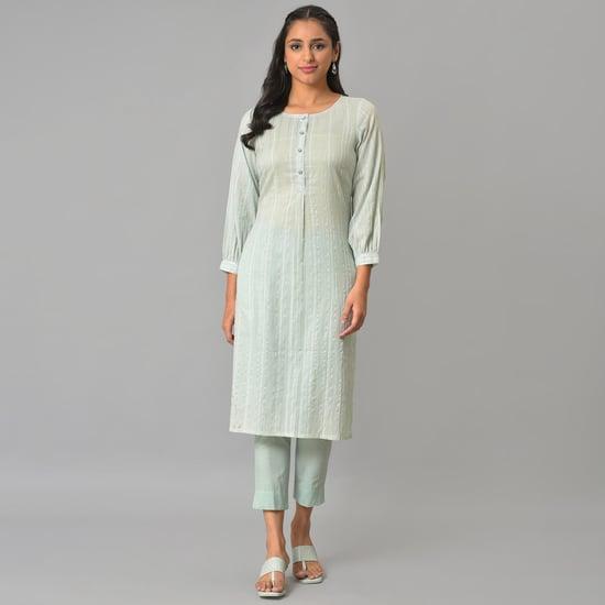 aurelia women striped round neck straight kurta