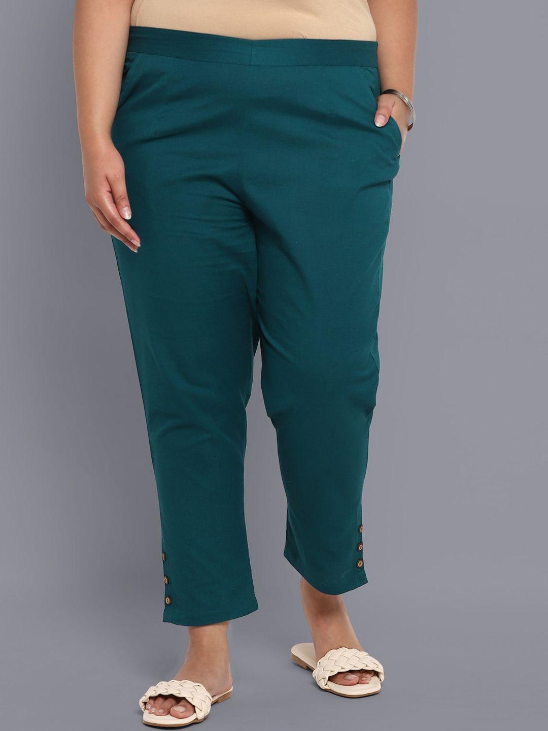 aurelia women teal blue mid-rise trousers