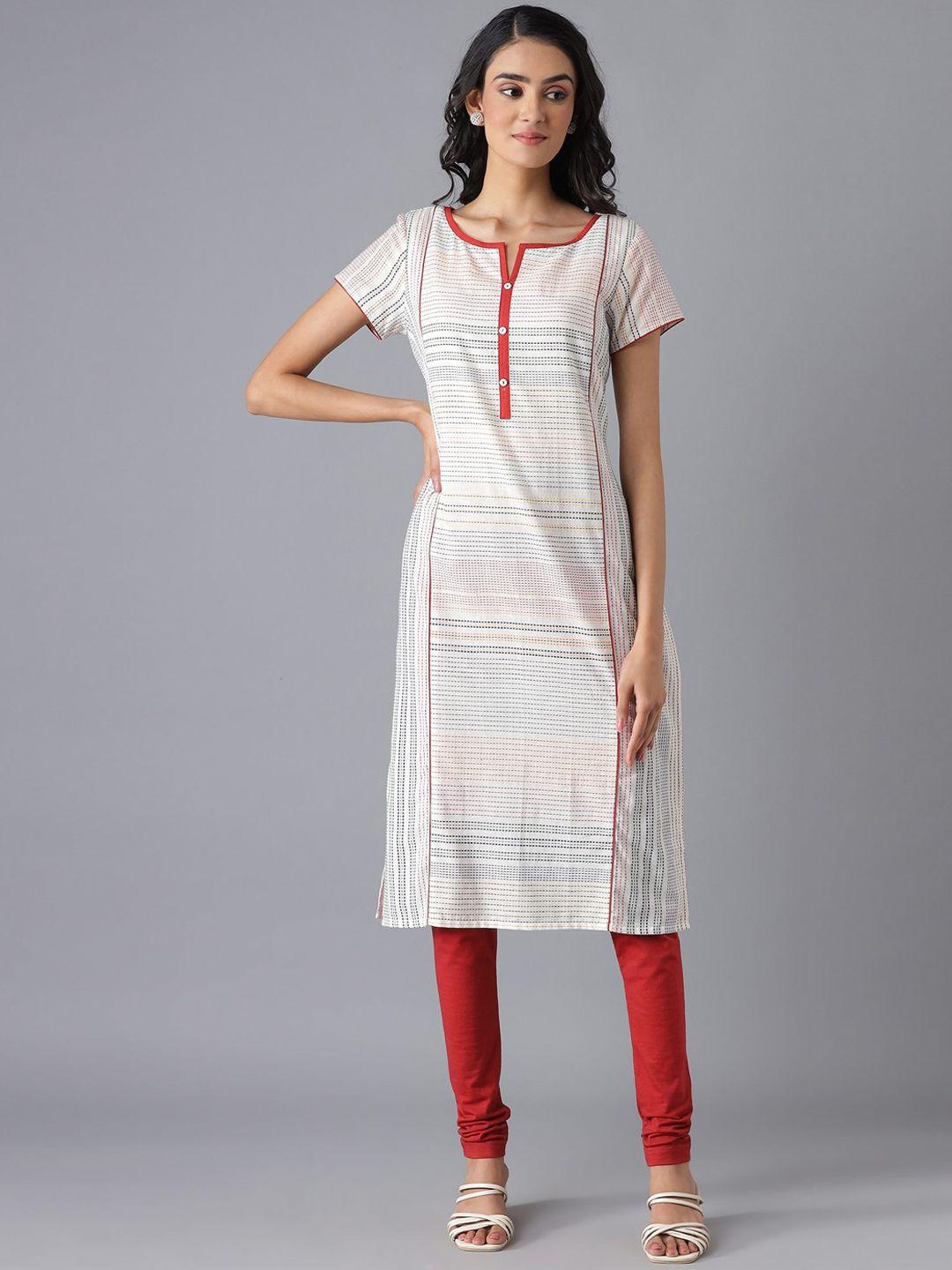 aurelia women white & red striped pure cotton kurta