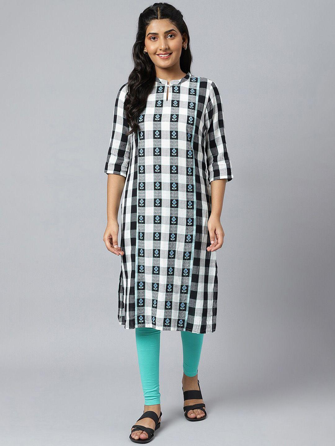 aurelia women white checked kurta