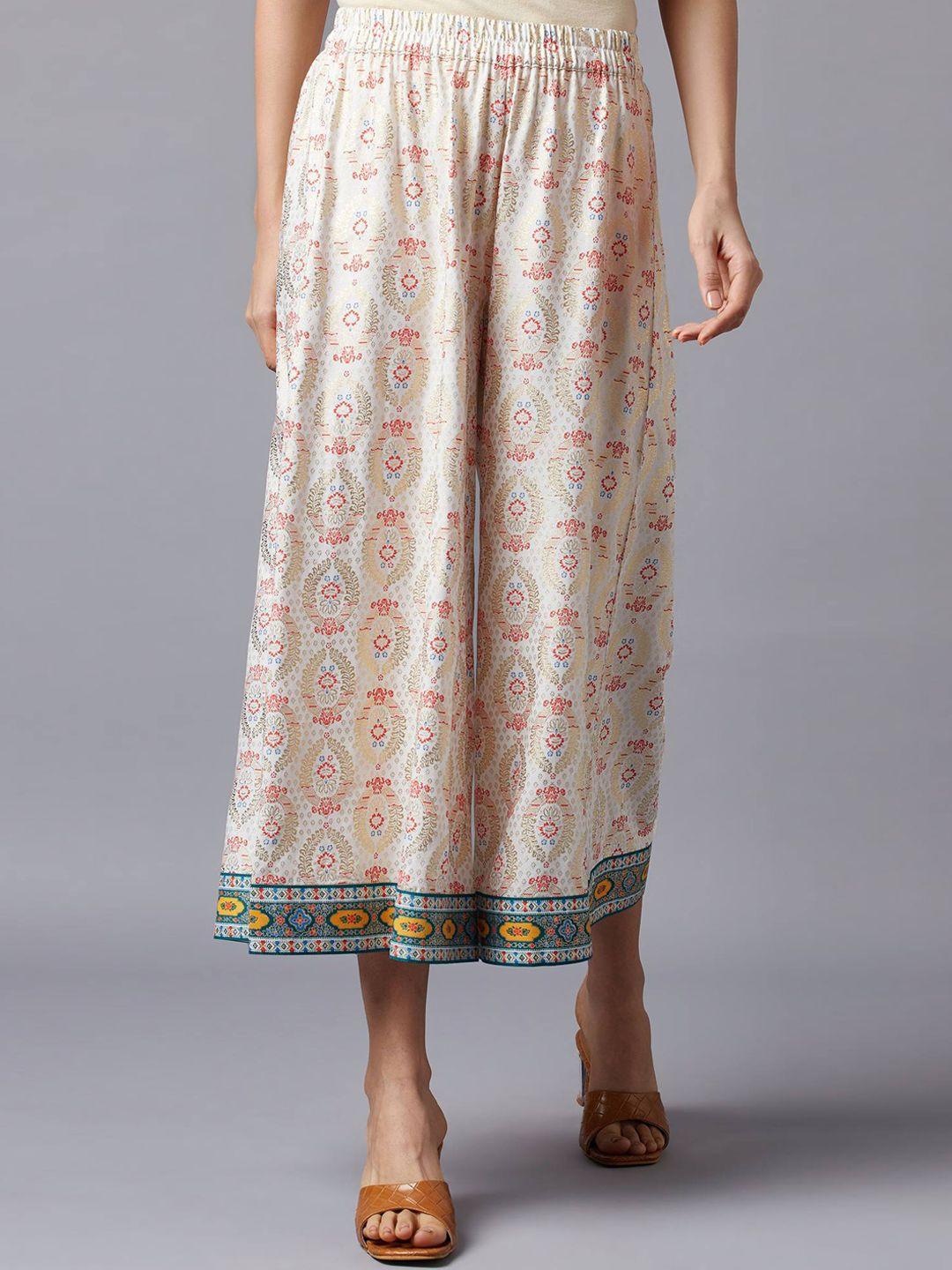 aurelia women white ethnic motifs printed flared cropped ethnic palazzos