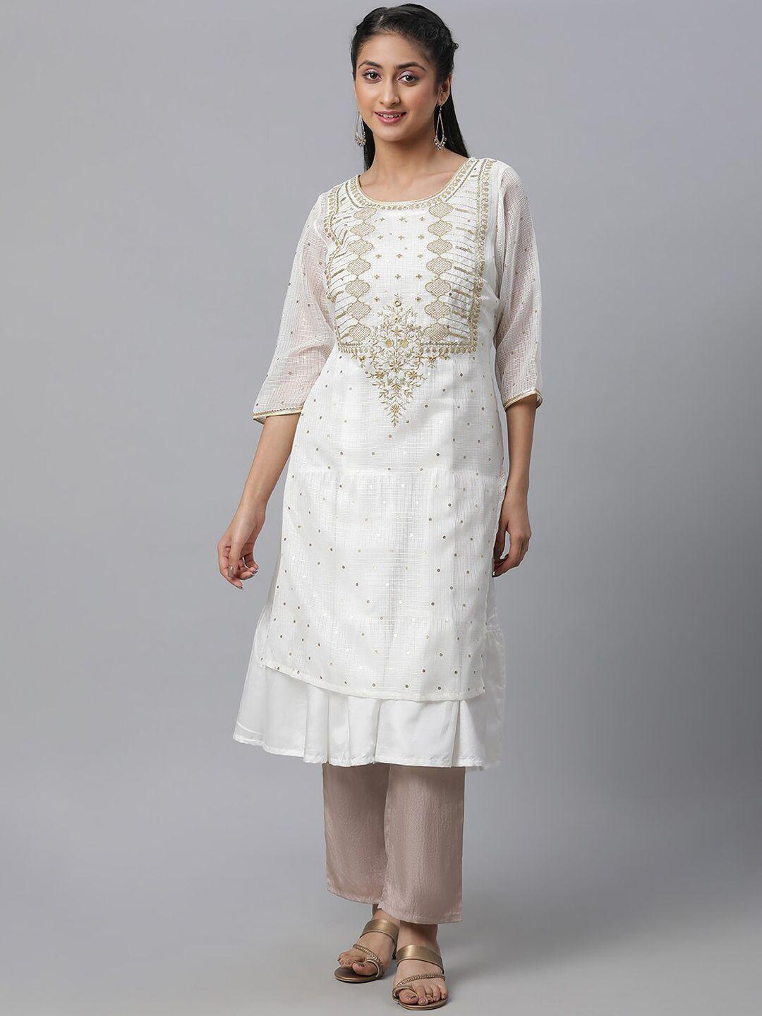 aurelia women white high slit kurta with trousers