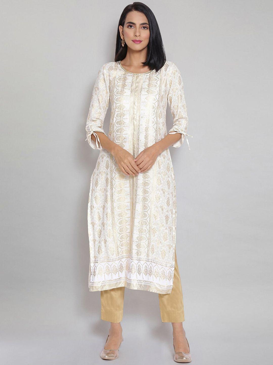 aurelia women white printed flared sleeves kaftan kurta