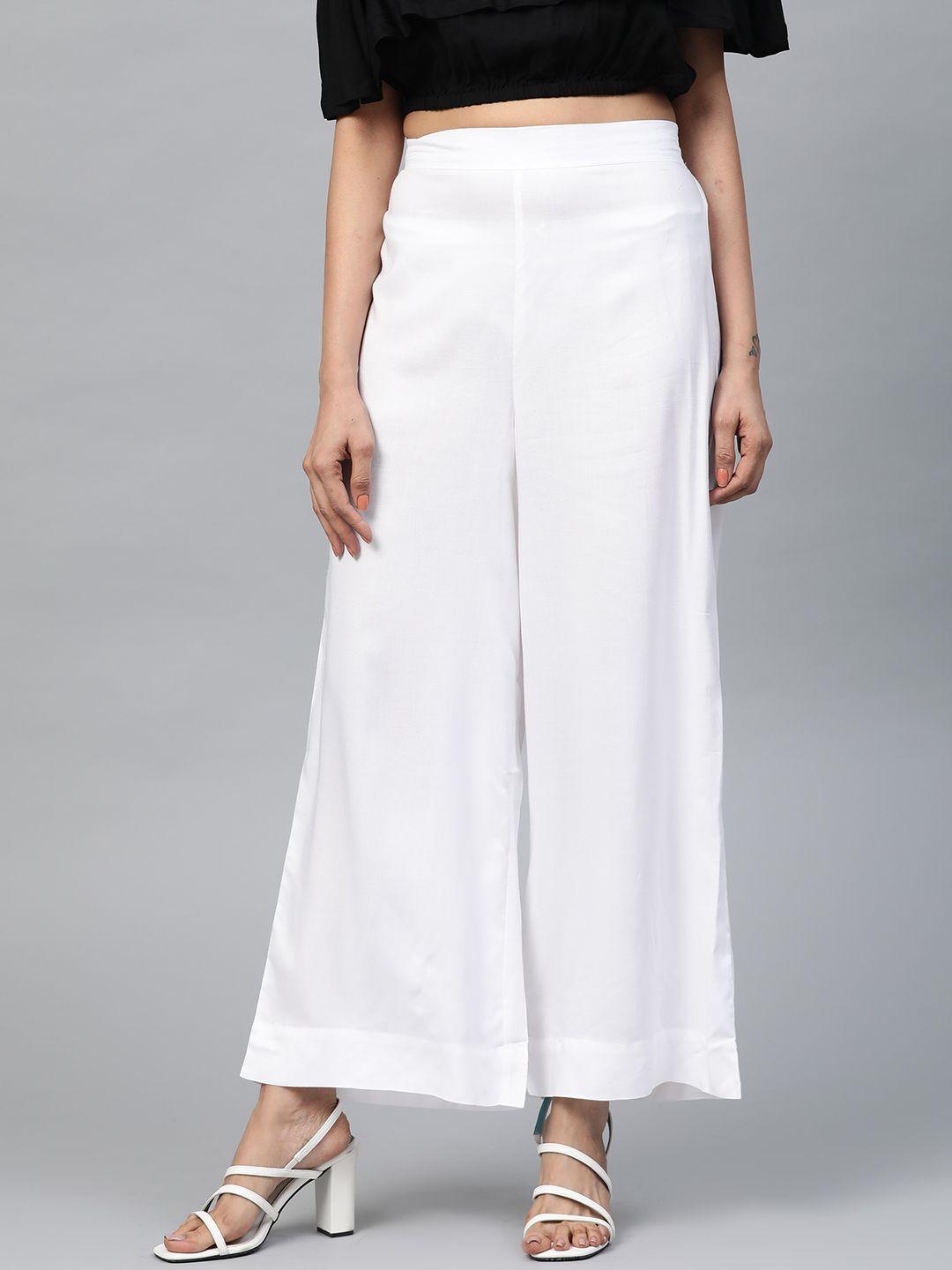 aurelia women white solid wide leg palazzos