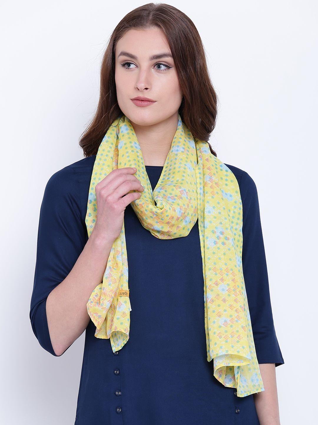 aurelia women yellow & blue printed stole