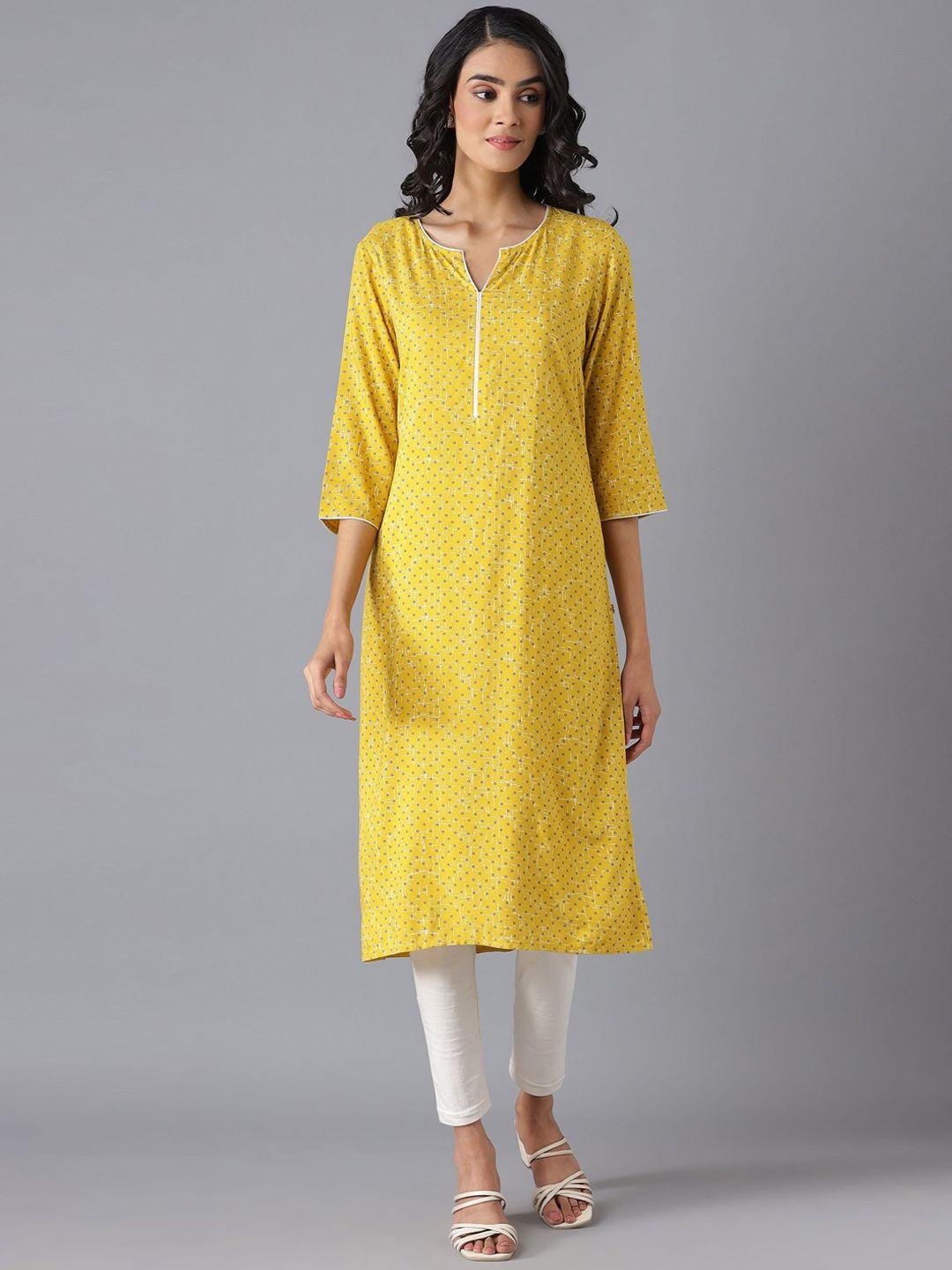 aurelia women yellow embroidered keyhole neck flared sleeves chikankari kurta